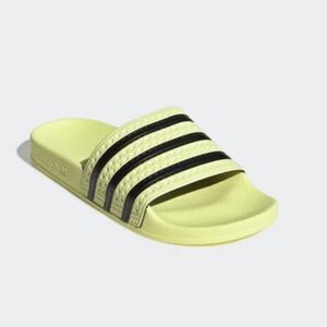 Adidas Adilette Yellow Black Stripe Slides Sz 10 NWT